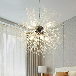 Ganeed Firework Chandeliers,LED Crystal Modern Pendant Lighting with 8 Lights,Stanless Steel Ceiling Light Fixtures Pendant Lamp for Living Room Bedroon Restaurant, Dia15.7 inch,Chrome