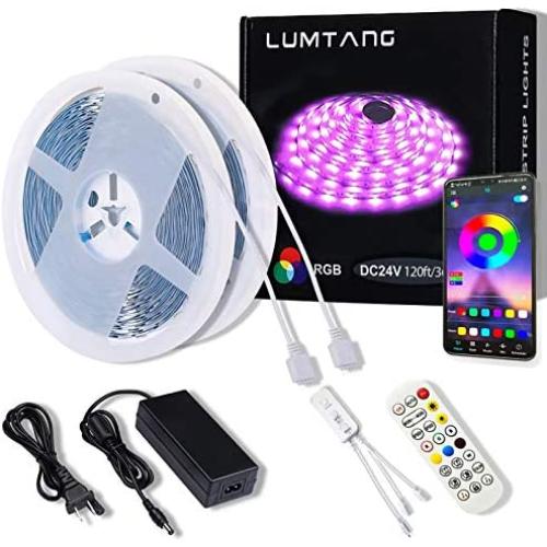 LED Strip Lights, 120ft RGB Led Strip SMD 5050 LED Lights, App Control Music Sync Color Changing Light Strip with 24 Keys Remote Bluetooth Controller 24V UL Power Adapter (120ft)