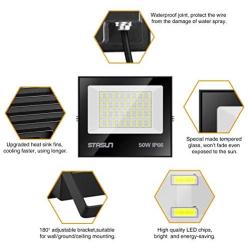 STASUN LED Flood Light, 2 Pack 50W 5000lm Security Floodlights, 100-256V, 6000K Daylight White, IP66 Waterproof Super Bright Work Light, Outdoor Flood Light for Parking Lot, Playground, Court, Yard