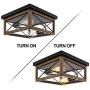 ROTTOGOON Flush Mount Ceiling Light, 2-Light Rustic Ceiling Light Fixture with Clear Tempered Glass Shade for Entryway, Hallway, Foyer, Dining Room, Living Room, Wood Grain Color and Black Finish