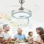 Modern Ceiling Fan Retractable Blades with Light and Bluetooth Speaker Smart Ceiling Fans Lights 3 Color Change Invisible Ceiling Chandelier Fan with Remote 6 Speeds for Bedroom Living Room 42'' Silver