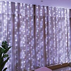 HXWEIYE 300LED Fairy Curtain Light (Upgrade Two Kinds of Light Clips) with Remote 8 Modes Times，USB Plug-in Fairy String Light for Bedroom, Parties, Walls, Windows （9.8x9.8Ft, White）