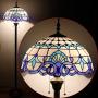 Tiffany Style Floor Lamp W16H64 Inch Tall White Blue Stained Glass Baroque Shade 2E26 Standing Reading Lighting Antique Base S003B WERFACTORY Lamps Lover Gift Bedroom Coffee Bedside Table Living Room