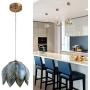 YIFI Deco Pendant Lighting Vintage Oriental Lotus Brass Ceiling Pendant Light Fixture for Kitchen Island Dining Room Bedroom Living Room, Emerald
