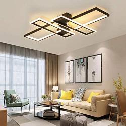 Modern Ceiling Lamp LED Stepless Dimming with Remote Control Close to The Ceiling Light Fixture Geometric Ceiling Light for Living Room Bedroom Office Indoor Chandelier Diameter 90 cm x 60CM (Black)