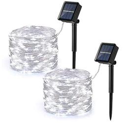 Brizled Outdoor Solar Fairy Lights, Solar String Lights39.37ft 120 LED 2 Pack, 8 Modes Solar Christmas String Lights with Memory Waterproof Starry Twinkle Lights for Indoor Wedding Party Cool White