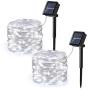 Brizled Outdoor Solar Fairy Lights, Solar String Lights39.37ft 120 LED 2 Pack, 8 Modes Solar Christmas String Lights with Memory Waterproof Starry Twinkle Lights for Indoor Wedding Party Cool White