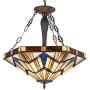 Capulina Tiffany Dining Table Lights, 3-Light Hanging Tiffany Style Lamp, 22.7 Inch Wide Stained Glass Dining Room Lights, Mission Style Tiffany Hanging Light, Inverted Ceiling Light for Living Room