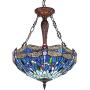 Capulina Dragonfly Design Tiffany Dining Table Lights, 3-Light Hanging Tiffany Style Lamp, 18 Inch Wide Stained Glass Dining Room Lights, Pendant Lights, Tiffany Hanging Light