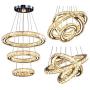 Crystal Pendant Lighting Warm White Modern LED Ceiling Lights Fixtures Adjustable Stainless Steel Long Crystal Chandelier Light with 3 Rings Ceiling Lamp for Bedroom Living Room Dining Room