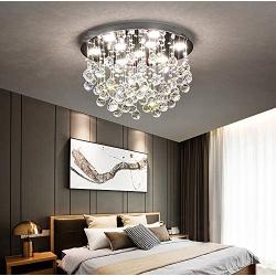 APBEAM Contemporary Raindrop Crystal Round Chandelier Flush Mount Ceiling Light for Living Room Bedroom