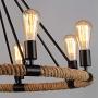 NOXARTE Black Chandelier Hemp Rope Wagon Wheel Pendant Light Retro Lighting Fixture for Dining Room Living Room 8-Light