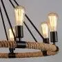 NOXARTE Black Chandelier Hemp Rope Wagon Wheel Pendant Light Retro Lighting Fixture for Dining Room Living Room 8-Light