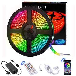 LED Strip Lights for Bedroom,Tesoky 16.4ft RGB 5050 Led Rope Lights Color Changing with 20 Keys IR Remote Controller and App Smart Bluetooth Controlled Led Strip Lights Mood Light for Home Kitchen