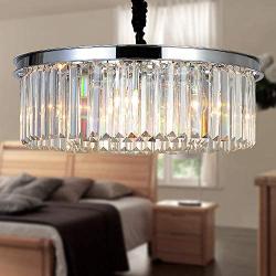 MEELIGHTING Crystal Chrome Chandelier Modern Chandeliers Lighting Pendant Ceiling Light Fixture 2-Tier for Dining Room Living Room Kitchen Island W21.6''