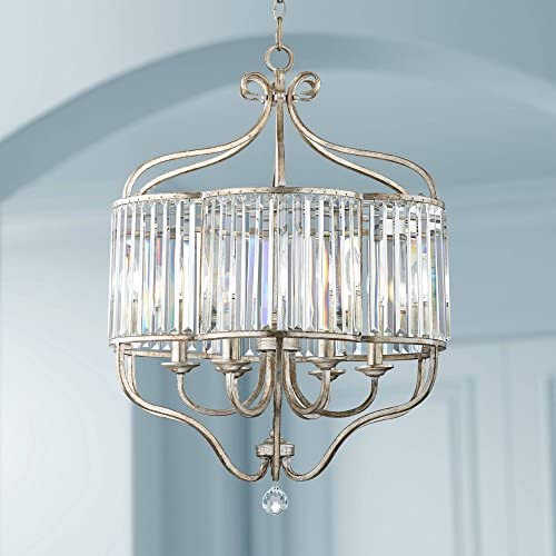 Stella Antique Soft Silver Chandelier 22'' Wide Modern Crystal Glass 6-Light Fixture for Dining Room House Foyer Kitchen Island Entryway Bedroom Living Room - Vienna Full Spectrum