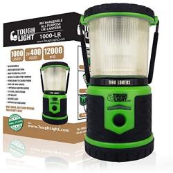 Tough Light USB Rechargeable LED Lantern - Hanging Tent Lamp for Camping, Outdoors, Hurricane or Power Outage - 400 Hours of Light from One Charge! Candle Feature - 1,000 Lumens - 2 Year Warranty