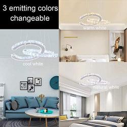 Modern 2 C Rings Crystal Chandelier Lighting LED Pendant Light Fixture Adjustable Stainless Steel Ceiling Hanging Lamp for Dinning Room Living Room Staircase Bedroom(2C Changeable)