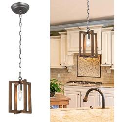 LOG BARN Farmhouse Pendant Light, Pendant Lighting for Kitchen Island with Wooden Crossing Frame, Mini Hanging Lamp for Foyer, Entryway, Dining Room