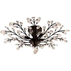 SEOL-LIGHT Vintage Large Crystal Branches Chandeliers Black Ceiling Light Flush Mounted Fixture with 5 Light 200W 31.5''Dia