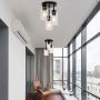 VINLUZ 3 Light Semi Flush Mount Ceiling Light Matte Black Contemporary Metal Art Hanging Fixtures with Seedy Glass Shade Pendant Lighting Kitchen Ceiling Light