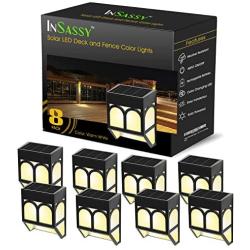 Solar Wall Lights Outdoor - Wireless Led Waterproof Security Lighting for Fence, Deck, Landscape, Patio, Front Door, Wall, Stair, Yard and Driveway Path - Warm / Color Changing - 8 Pack