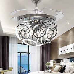 TiptonLight Modern Folding Ceiling Fans with Lights, 42 Inch LED Ceiling Fan with Light and Remote Control Crystal Chandelier Chrome Light Dining Room Decorative