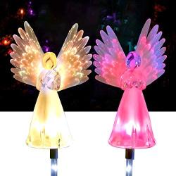 Solar Angel Lights Outdoor, Qualife Garden Gifts for Housewarming Mom Women,Solar Powered Decorative Light for Garden Yard Patio, Cemetery Grave Decorations, 2 Pack.