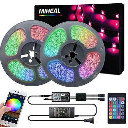 Miheal Led Light Strip, WiFi Wireless Smart Phone Controlled 65.6ft Non-Waterproof Strip Light Kit Black PCB 5050 LED Lights,Working with Android and iOS System,IFTTT