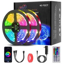 40ft LED Lights for Bedroom CNTOO Ultra-Bright Led Strip Lights with Bluetooth Remote App Controller Color Changing 5050 LEDs RGB Lights Strip Sync to Music for Room Indoor Decoration, Christmas