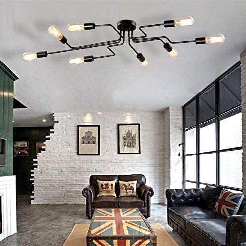 Modern Industrial Sputnik Ceiling Light - MKLOT Vintage Metal Pendant Lighting Fixture Black Painted Finish Semi Flush Mount Chandelier with 8 Lights for Kitchen Living Room Dining Room Modern Industrial Sputnik Ceiling Light - MKLOT Vintage Metal Pendant Lighting Fixture Black Painted Finish Semi Flush Mount Chandelier with 8 Lights for Kitchen Living Room Dining Room