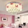 LAKIQ Modern Girl’s Bedroom Flush Mount Ceiling Lighting Fixture Lovely Pink Butterfly LED Crystal Chandelier Drum Shade Close to Ceiling Light for Girls Kids Room Foyer Living Room
