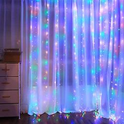 Anpro Color Changing Window Curtain String Light, Warm White & Multicolor 320LED Fairy Starry Lights USB Powered Remote & Timer Waterfall Fairy Lights for Valentines Day, Bedroom, Weddings, Party