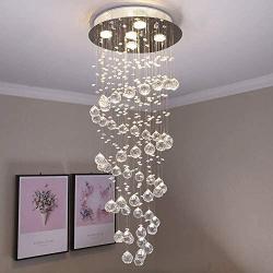 K9 Crystal Spiral Raindrop Chandelier Pendant Lamp Modern LED Ceiling Lighting Fixtures for Living Room Dining Room 5 GU10 Bulbs Required H40'' X W16''