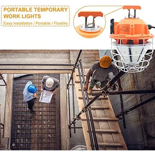 100W High Bay Outdoor Temporary LED Work Light 12500Lm 5000K Daylight White with Stainless Steel Guard and Hook Portable Hanging Lighting for Construction Job Site