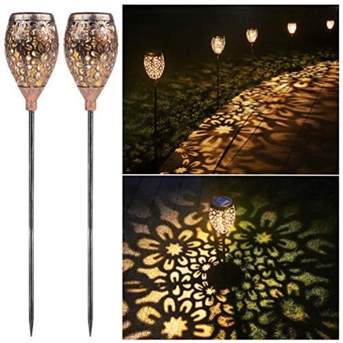 Ulmisfee Garden Solar Lights Pathway Outdoor Solar Stakes Lights, Waterproof Decorative Metal Lights for Yard, Lawn, Patio, Courtyard (2 Pack Garden Solar Lights)