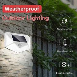 JIOR Solar Motion Sensor Lights Outdoor 100 LED 270° Wireless Light IP65 Waterproof Security Light (WHITE-100LED-4PCS)