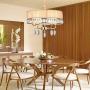 APBEAMLighting Drum Chandelier Crystal Raindrop Pendant Light Fixture with Gold Round Lampshade for Living Room Dining Room 4 Lights