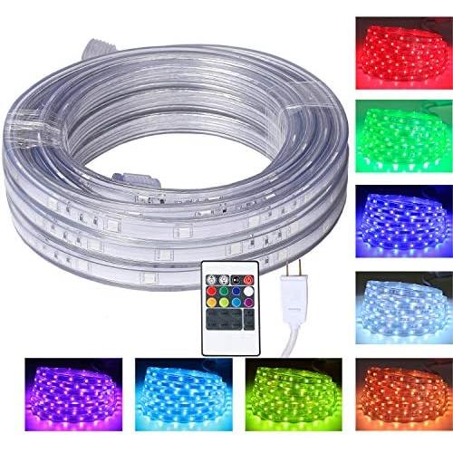 16.4 Feet Flat Flexible LED Rope Lights, Color Changing RGB Strip Light with Remote Control, 8 Colors Multiple Modes, Plug in Novelty Lighting, Connectable and Waterproof for Home Kitchen Outdoor Use