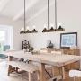 LALUZ Farmhouse Chandelier Light Fixture 3-Light Wood Pendant Light Island Light Fixtures with Seeded Glass for Dining Room, Kitchen, Foyer, 25.6”L x 63''