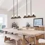 LALUZ Farmhouse Chandelier Light Fixture 3-Light Wood Pendant Light Island Light Fixtures with Seeded Glass for Dining Room, Kitchen, Foyer, 25.6”L x 63''