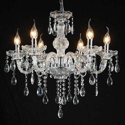 YYSHCHEN Crystal Glass Chandelier 6 Lights Clear Pendant Ceiling Lighting，Classic Vintage Candle Chandeliers for Dining Living Room Decoration Fixture