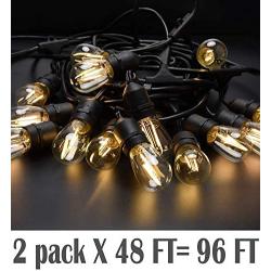 Magictec LED Shatterproof String Lights Commercial Grade with 15 Hanging Sockets 48 Ft Black Outdoor Weatherproof Cord Strand for Patio Garden Porch Backyard Bistro Gazebo Party Deck Yard, 2 Pack