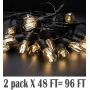 Magictec LED Shatterproof String Lights Commercial Grade with 15 Hanging Sockets 48 Ft Black Outdoor Weatherproof Cord Strand for Patio Garden Porch Backyard Bistro Gazebo Party Deck Yard, 2 Pack