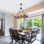 Farmhouse Chandelier for Dining Room, Rustic Pendant Light Fixtures Ceiling Hanging Lighting with Glass Accent, Kitchen Island Lighting, Wood Chandelier 8-Light Max 480W (Black, 8-Light Wood)