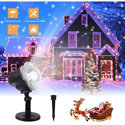 ZHUPIG Christmas Projector Light, LED Snowfall Projection Lamp, Outdoor Waterproof Sparkling Decorative Lighting for Thanksgiving, Xmas, Birthday Party (Cool White 6000K, 2 Installation Methods)