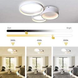 HUOKU Modern LED Ceiling Light, 3 Lights Dimmable Flush Mount Light,23W Circle Rings Ceiling Lamp with Remote Control for Living Room, Bedroom, Dining Room,3000K-6000K(White)