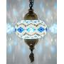 (8 Colors) DEMMEX Turkish Moroccan Mosaic Swag Plug in Pendant Ceiling Hanging Light with 15feet Cord Decorated Chain & North American Plug (Blue-White - 6'' Diameter)