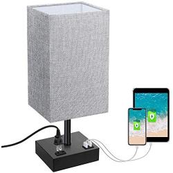 Touch Control Table Lamp, SOLMORE 3 Way Dimmable Bedside Table Lamp, with AC Outlet & 2 Charging USB Ports Fabric Shade Modern Lamp for Bedroom Office Living Room,60W Equivalent LED Bulb Included