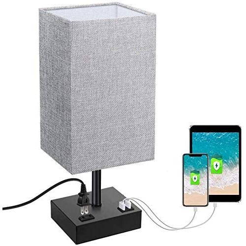 Touch Control Table Lamp, SOLMORE 3 Way Dimmable Bedside Table Lamp, with AC Outlet & 2 Charging USB Ports Fabric Shade Modern Lamp for Bedroom Office Living Room,60W Equivalent LED Bulb Included